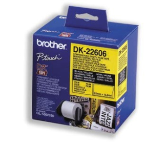 Labeltape Brother DK22606 62mm x 15,24m sort på gul